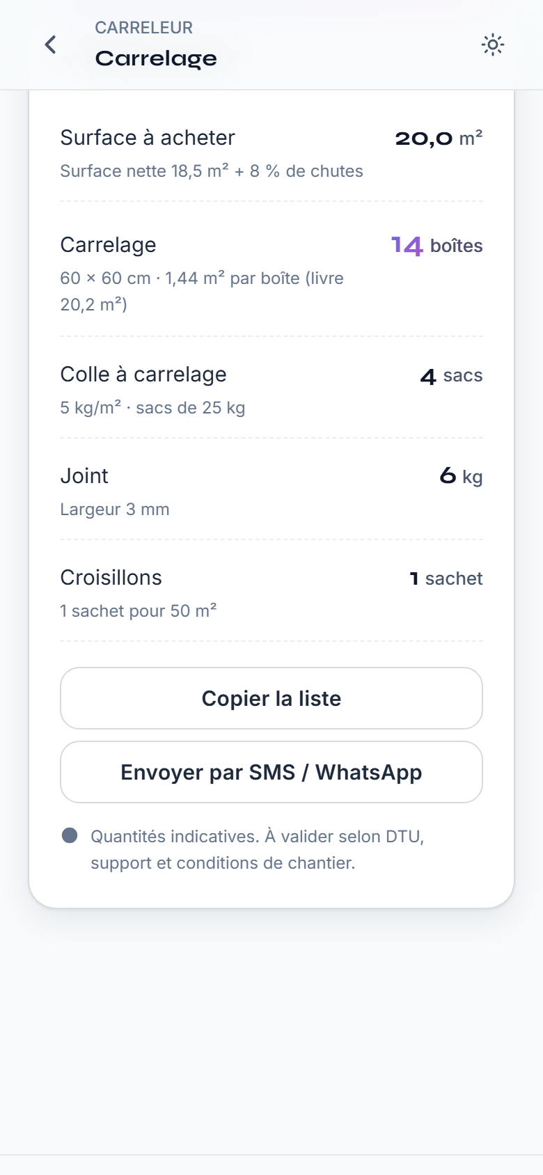Triskell Outils Pro — calculateur de carrelage en action